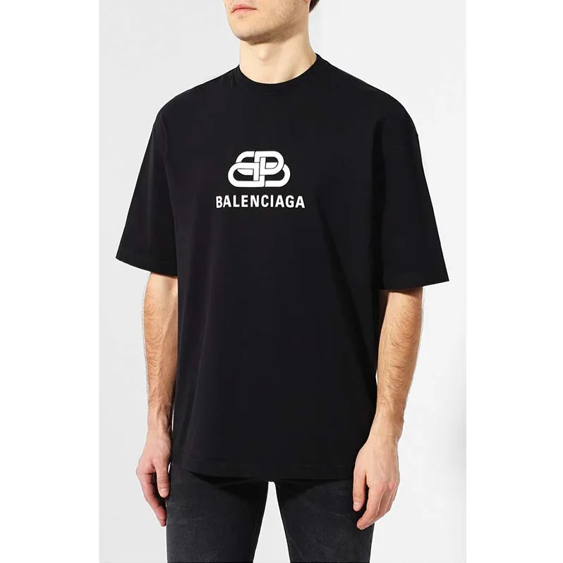 Balenciaga Oversized BB T-Shirt in Printed Light Jersey for Men in Black