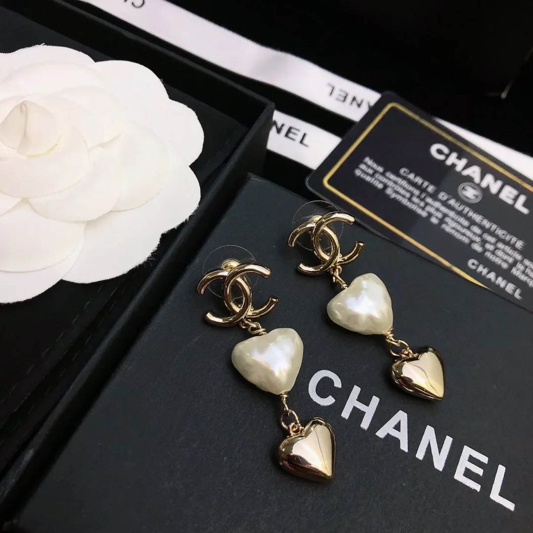 Chanel Two Hearts Links Earrings Gold Tone