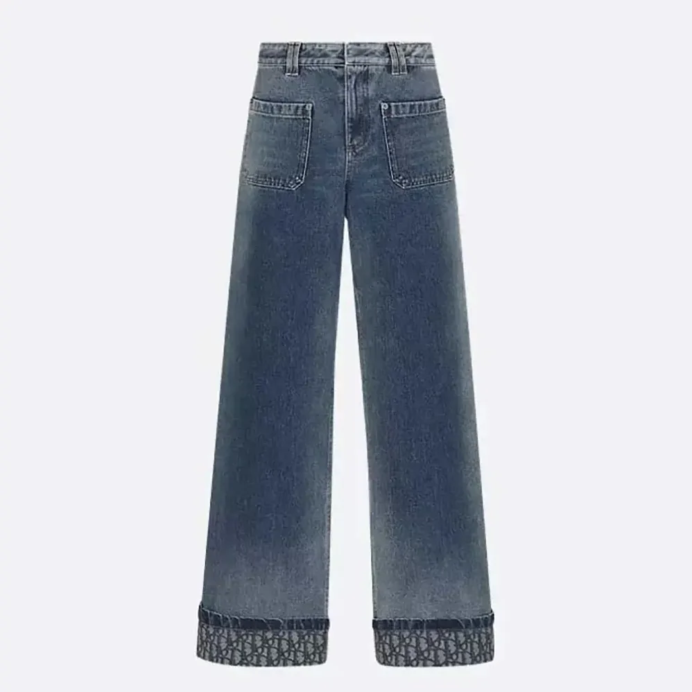 Dior Flared Jeans Blue Stonewashed Cotton Denim with Dior Oblique Interior for Women