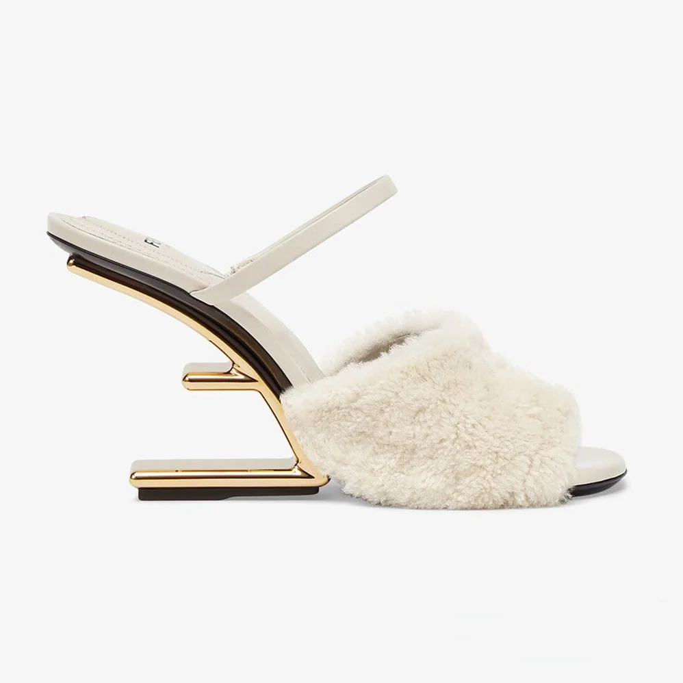 Fendi First White Sheepskin High for Women in Heeled Sandals Fendi First White Sheepskin High for Women in Heeled Sandals