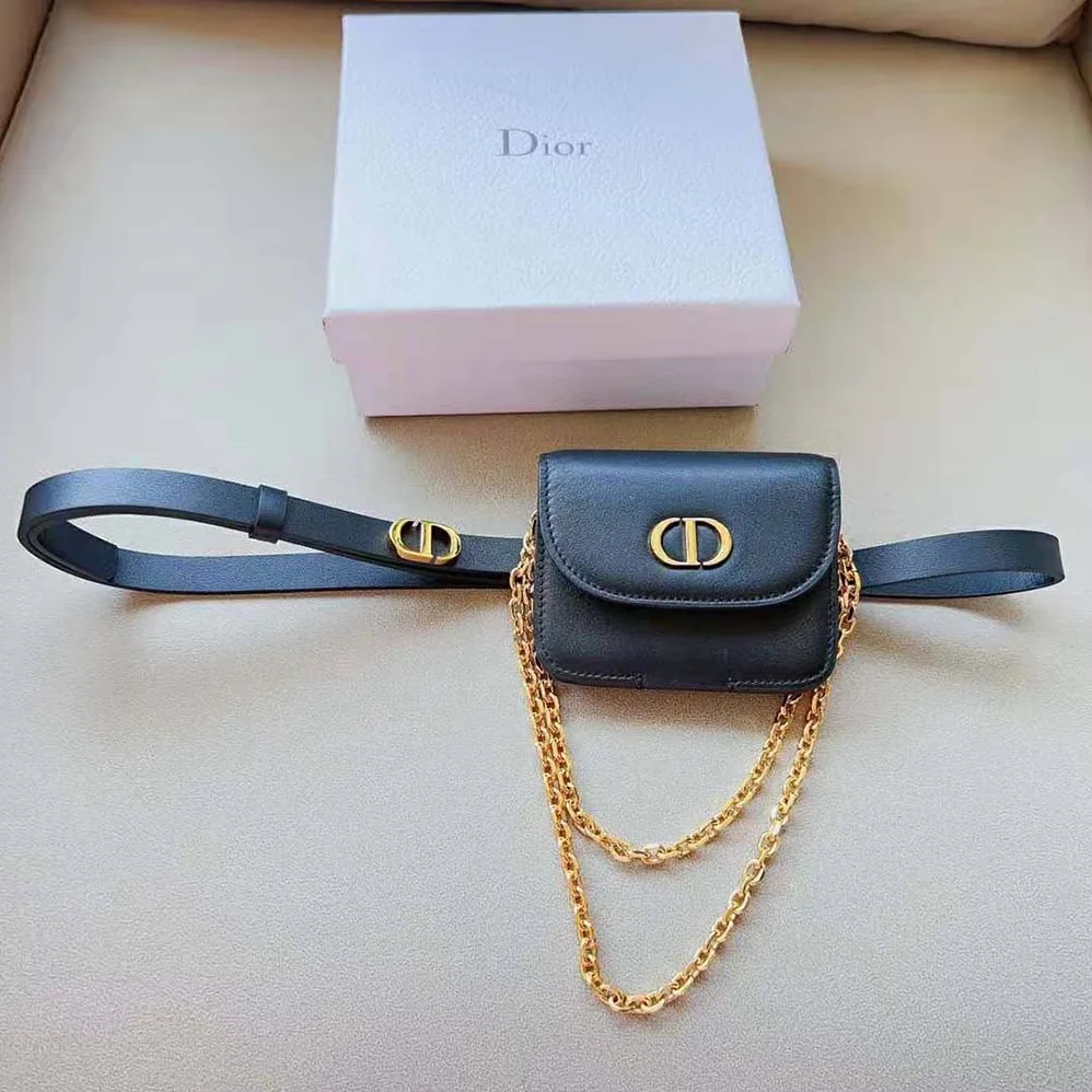 Dior 30 Montaigne Removable Pouch Belt Black Smooth Calfskin 20 MM for Women