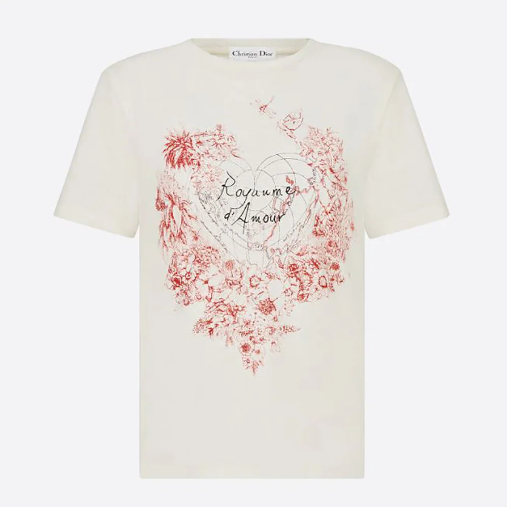 Dior Dioramour T-shirt Ecru D-Royaume D Amour Cotton Jersey and Linen for Women