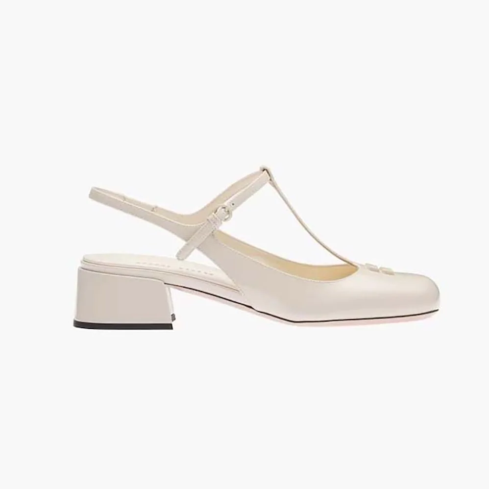 Miu Miu Patent Leather Slingback Pumps for Women in White Miu Miu Patent Leather Slingback Pumps for Women in White