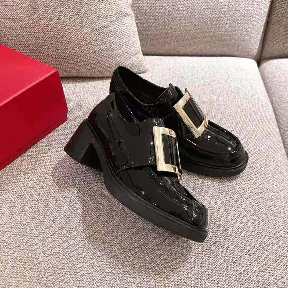 Roger Vivier Viv' Rangers Metal Buckle Loafers in Patent Leather in 6cm Heel for Women Roger Vivier Viv' Rangers Metal Buckle Loafers in Patent Leather in 6cm Heel for Women