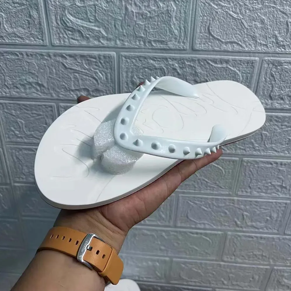 Christian Louboutin Loubi Donna Spike Red Sole Flip Flops for Men in White