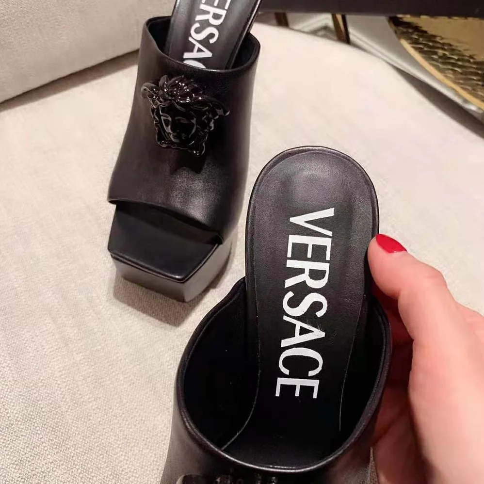Versace La Medusa Platform Mules in 105mm Heel Hight for Women in Black