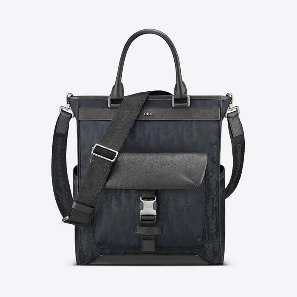 Dior Explorer Tote Bag Black Dior Oblique Mirage Technical Fabric and Grained Calfskin for Men