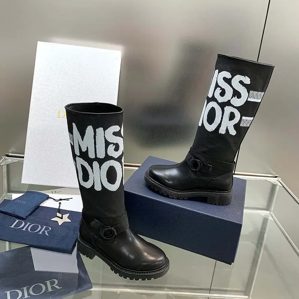 Dior D-Major Boot Black Technical Fabric with White Miss Dior Graffiti Print for Women