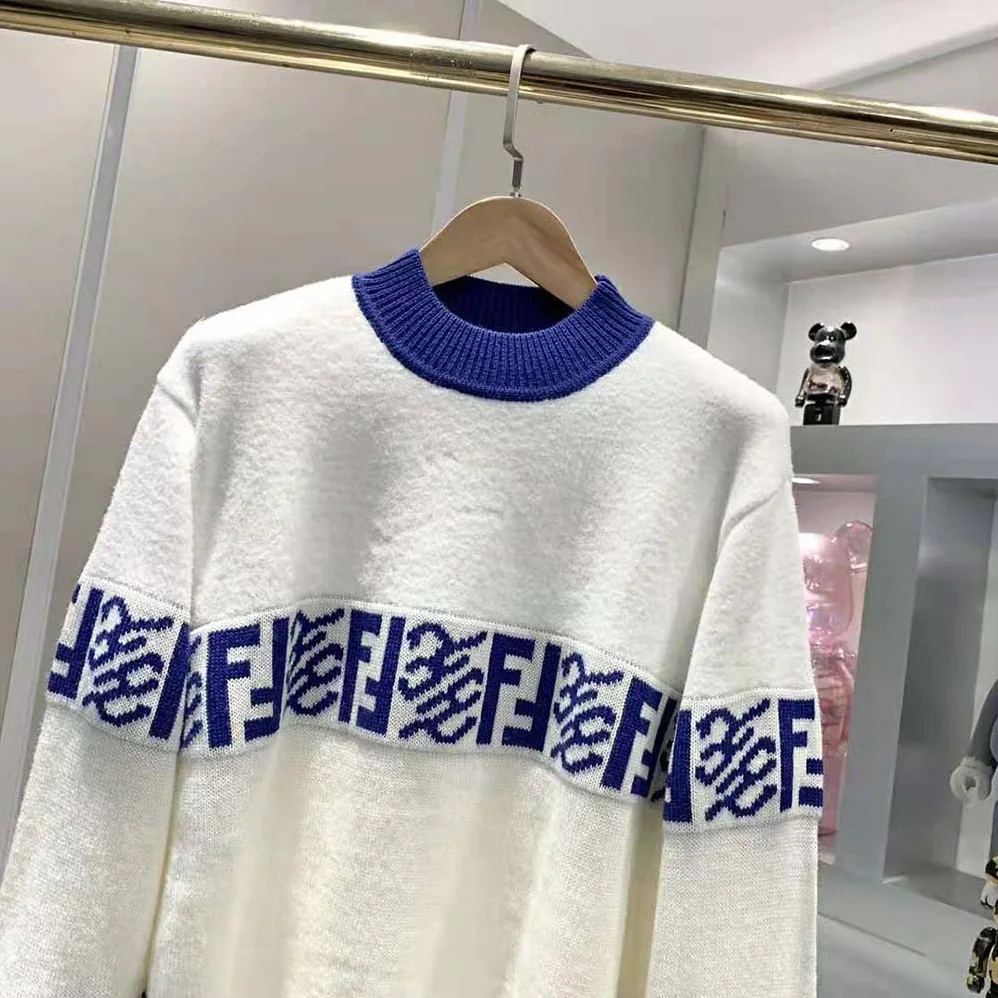 Fendi White wool Sweater with High Collar and Long Sleeves for Men