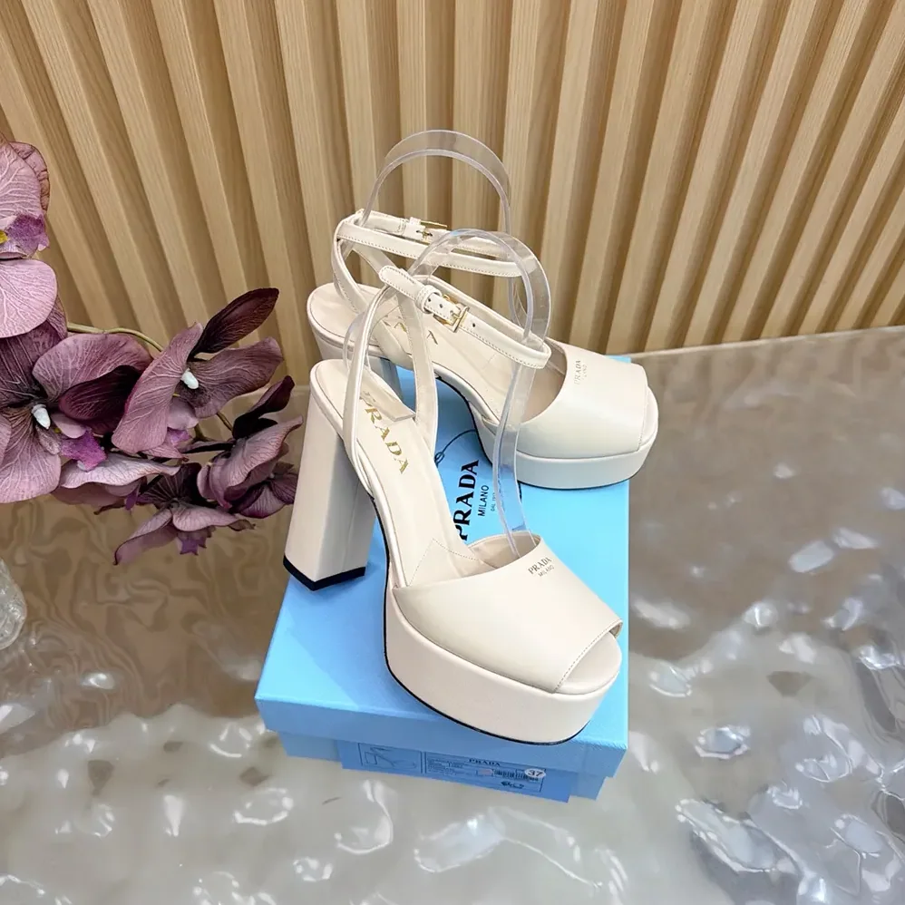 Prada Nappa Leather Platform Sandals for Women in White Prada Nappa Leather Platform Sandals for Women in White