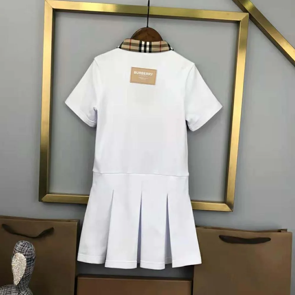 Burberry Girls' Vintage Check Trim Cotton Piqué Polo Shirt Dress in White Burberry Girls' Vintage Check Trim Cotton Piqué Polo Shirt Dress in White