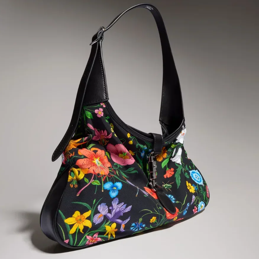 Gucci Jackie 1961 Medium Shoulder Bag in Black/ Multicolor Gold Hardware