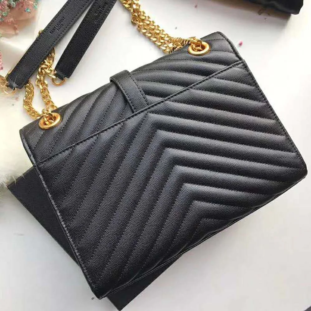 Saint Laurent YSL Envelope Large Bag Grain De Poudre Embossed for Women in Black