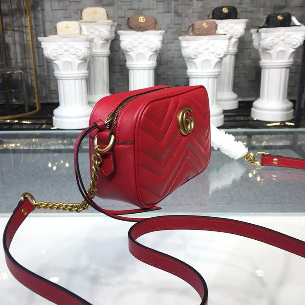 Gucci GG Marmont Matelassé Mini Bag Black Matelassé Chevron /