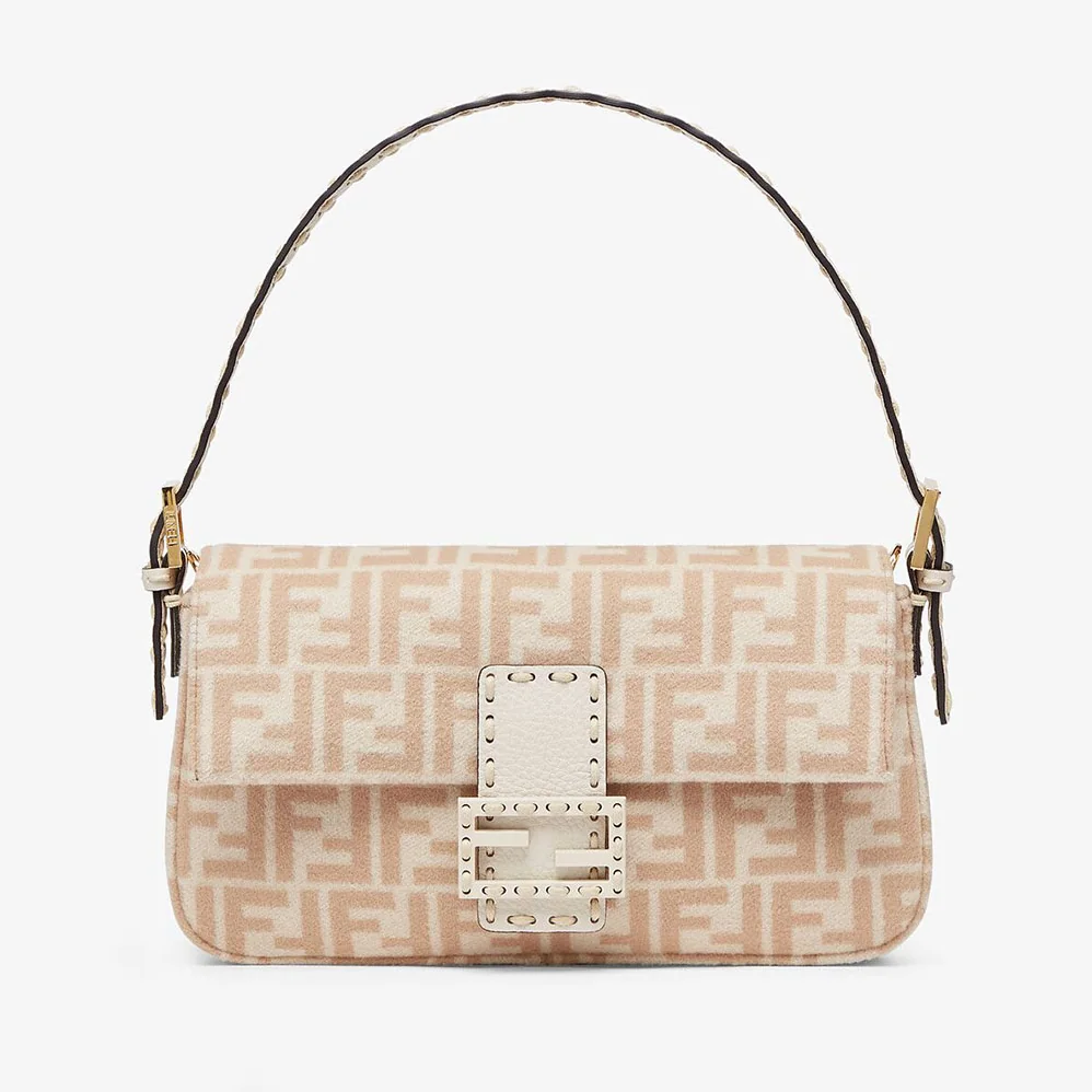 Fendi Medium Baguette 1997 Beige FF Wool Bag for Women Fendi Medium Baguette 1997 Beige FF Wool Bag for Women