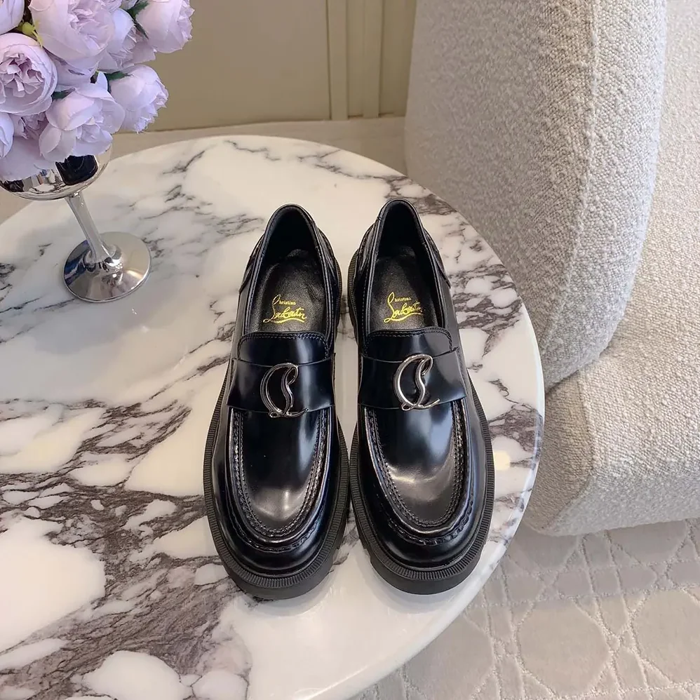 Christian Louboutin CL Moc Lug Loafers Abrasivato Calf Leather for Women in Black Christian Louboutin CL Moc Lug Loafers Abrasivato Calf Leather for Women in Black