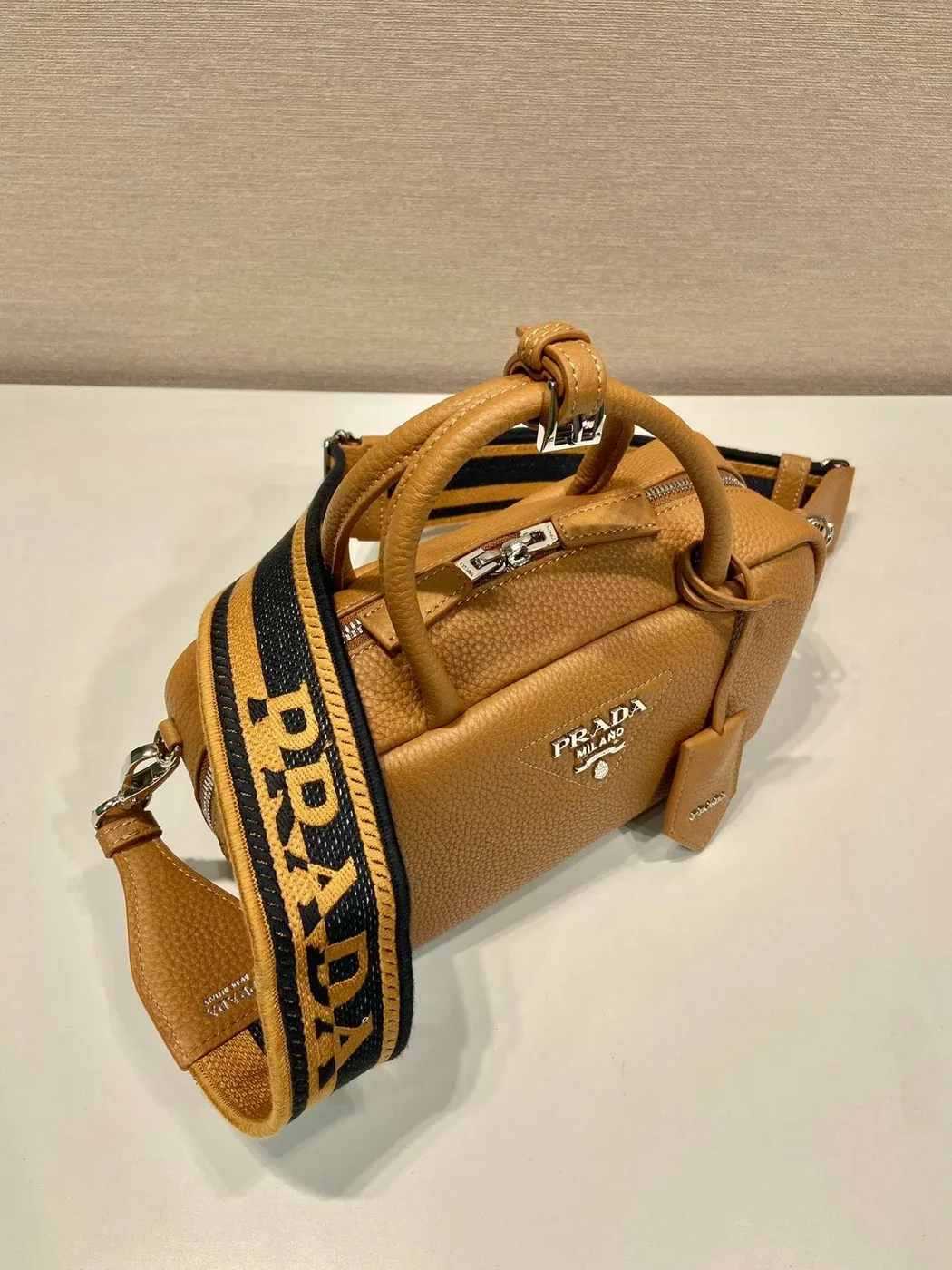 Prada Top-Handle Bag Brown/White/Green Khaki / 1BB102_2DKV_F02Z8_V_3OO Prada Top-Handle Bag Brown/White/Green Khaki / 1BB102_2DKV_F02Z8_V_3OO
