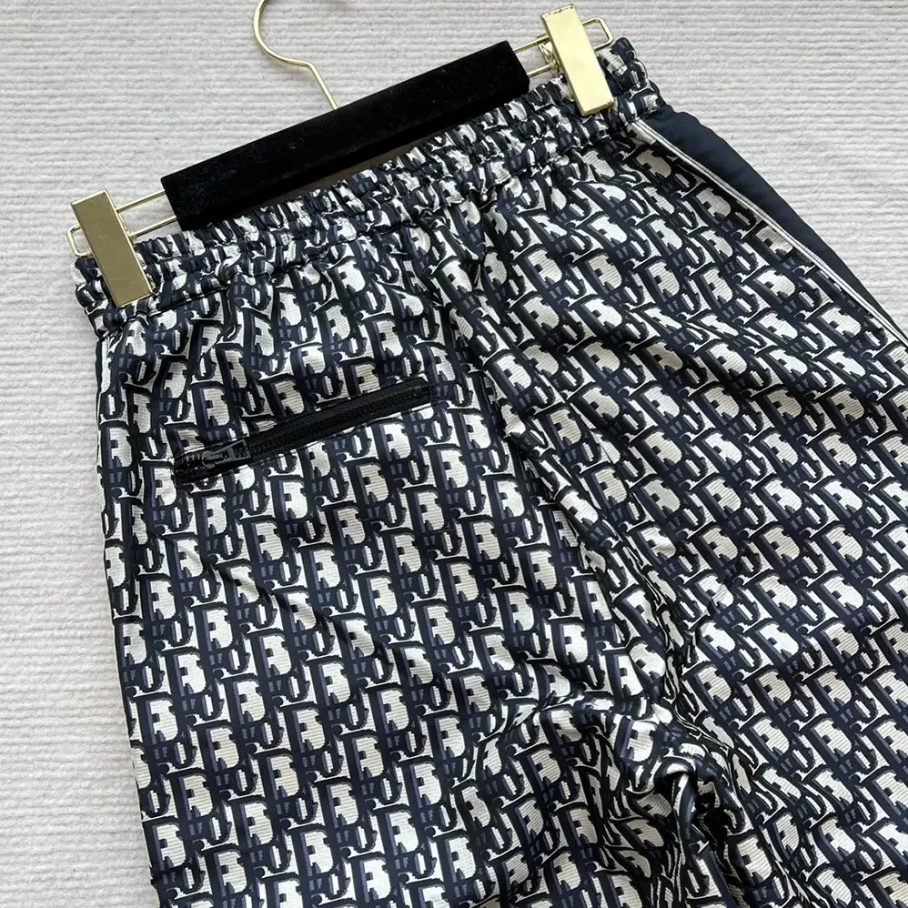 Dior Flared Pants Blue and Ecru Technical Taffeta Jacquard with Dior Oblique Motif for Women