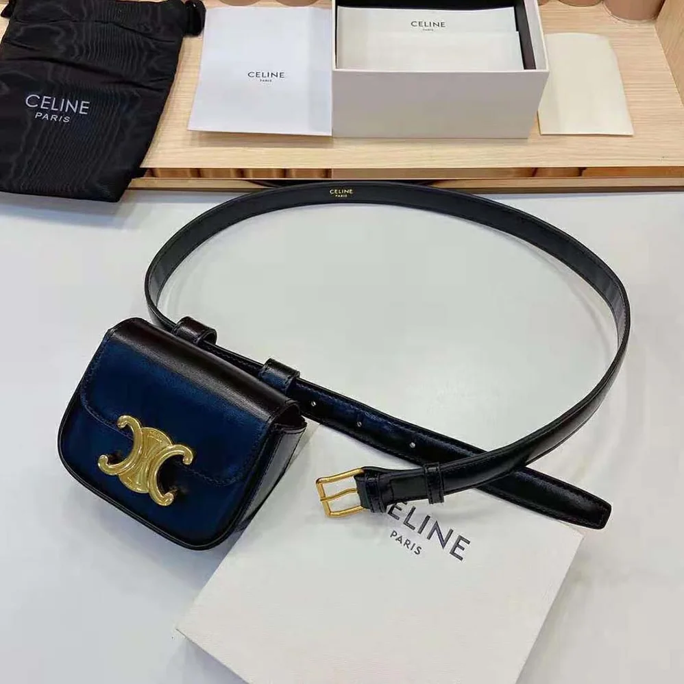 Celine Belt Bag Triomphe Belt in Shiny Calfskin for Women in Black