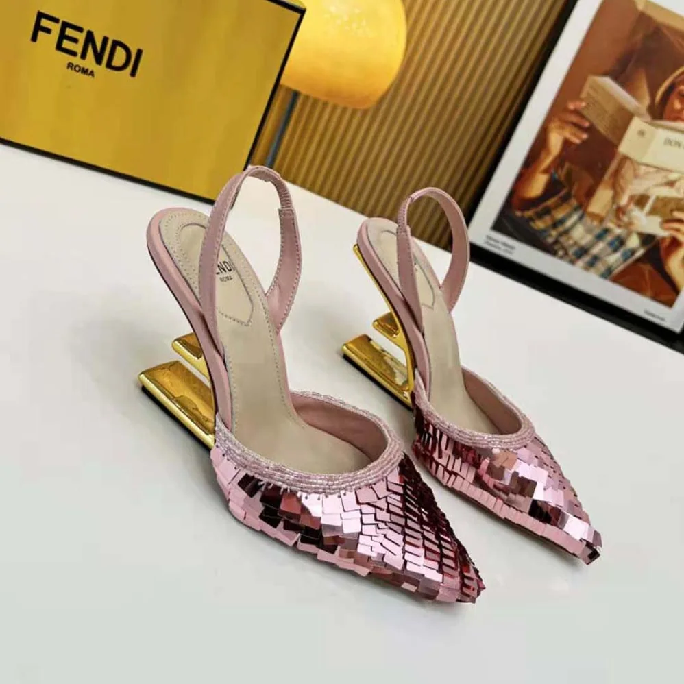 Fendi Colibrì Lite Pink Sequin High for Women in heeled Slingbacks