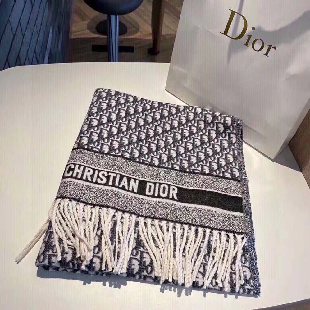 Dior Oblique Scarf Navy Blue Cashmere for Women