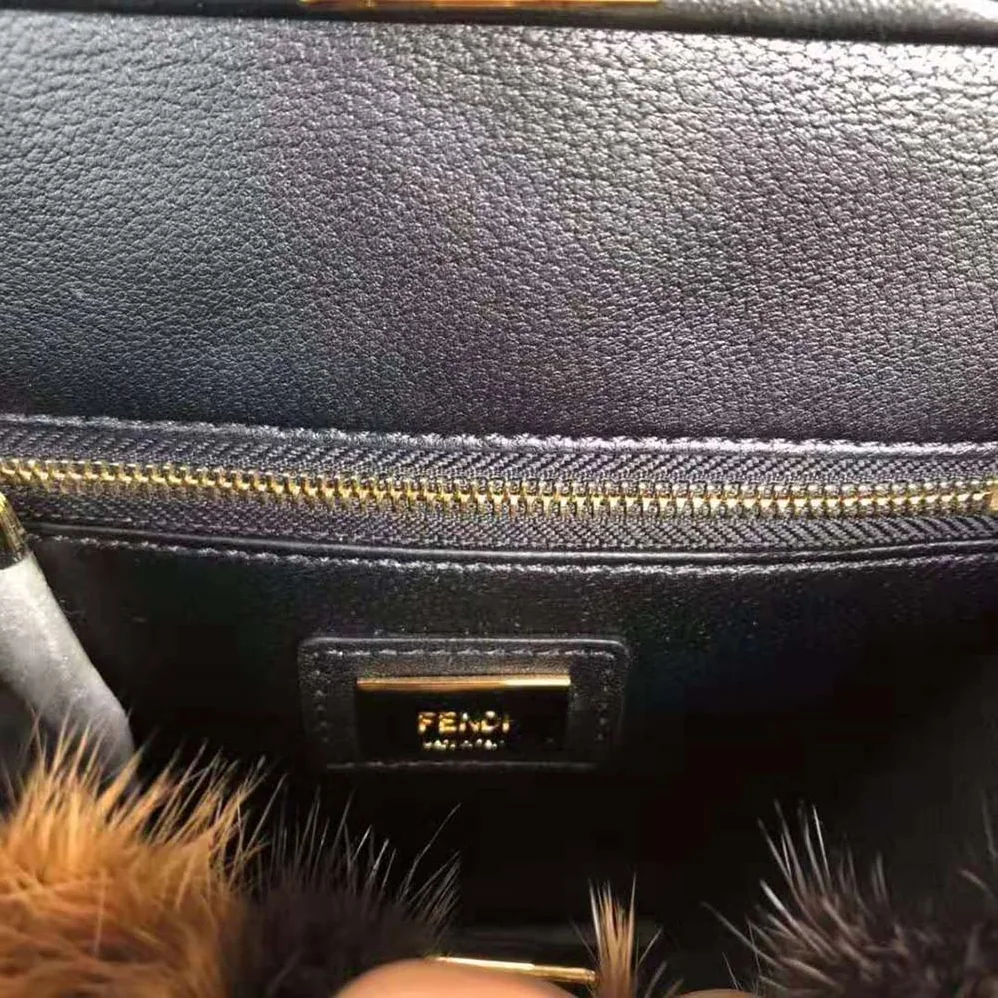 Fendi Peekaboo Iconic Mini Black Mink Bag for Women