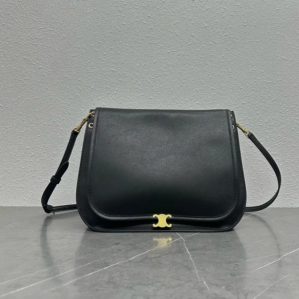 Celine Soft Triomphe Besace in Supple Shiny Lambskin for Women in Black Celine Soft Triomphe Besace in Supple Shiny Lambskin for Women in Black
