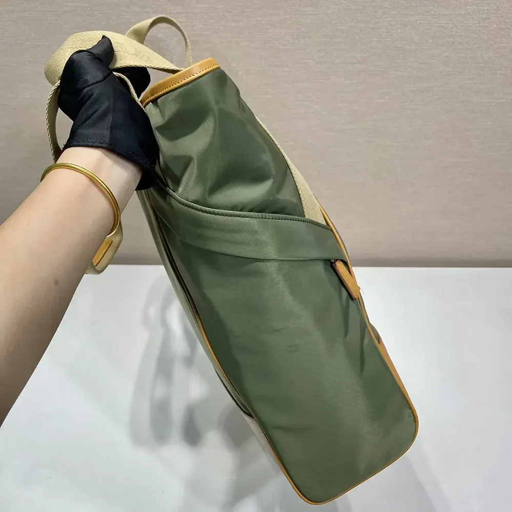 Prada Re-Nylon and Leather Tote Bag for Men in Dark Green