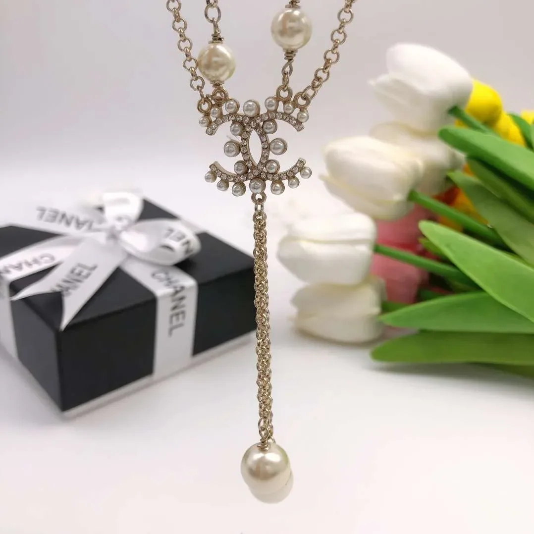 Chanel Pearl Double C Rice Beads Large And Small Necklace Gold Chanel Pearl Double C Rice Beads Large And Small Necklace Gold