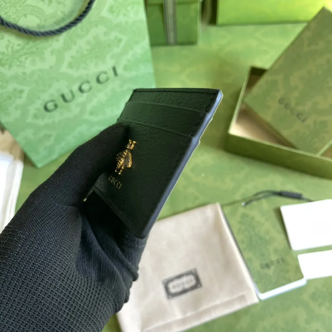 Gucci Animalier Card Case Black with Metal Bee / GG
