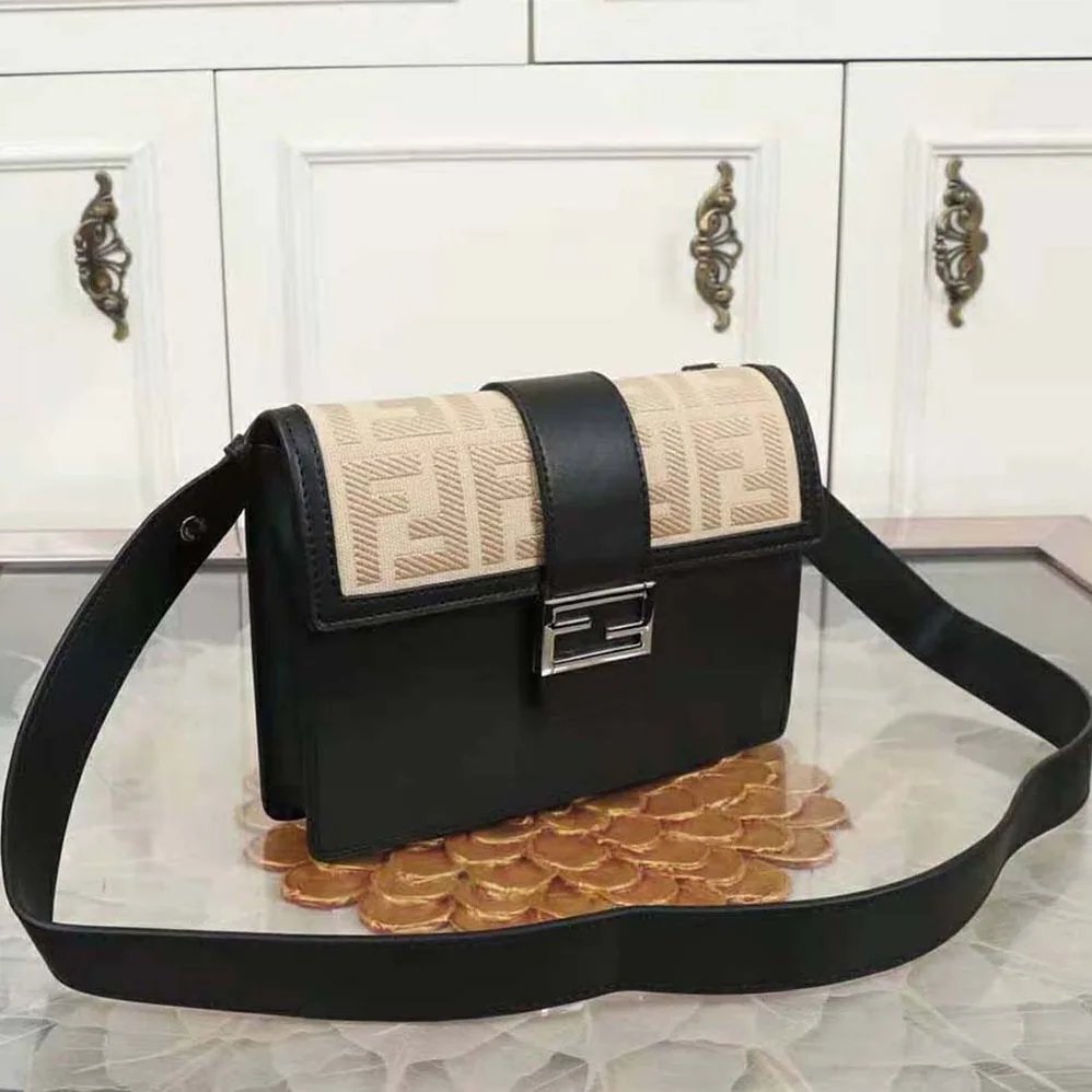 Fendi Flat Baguette Leather Bag for Men in Black
