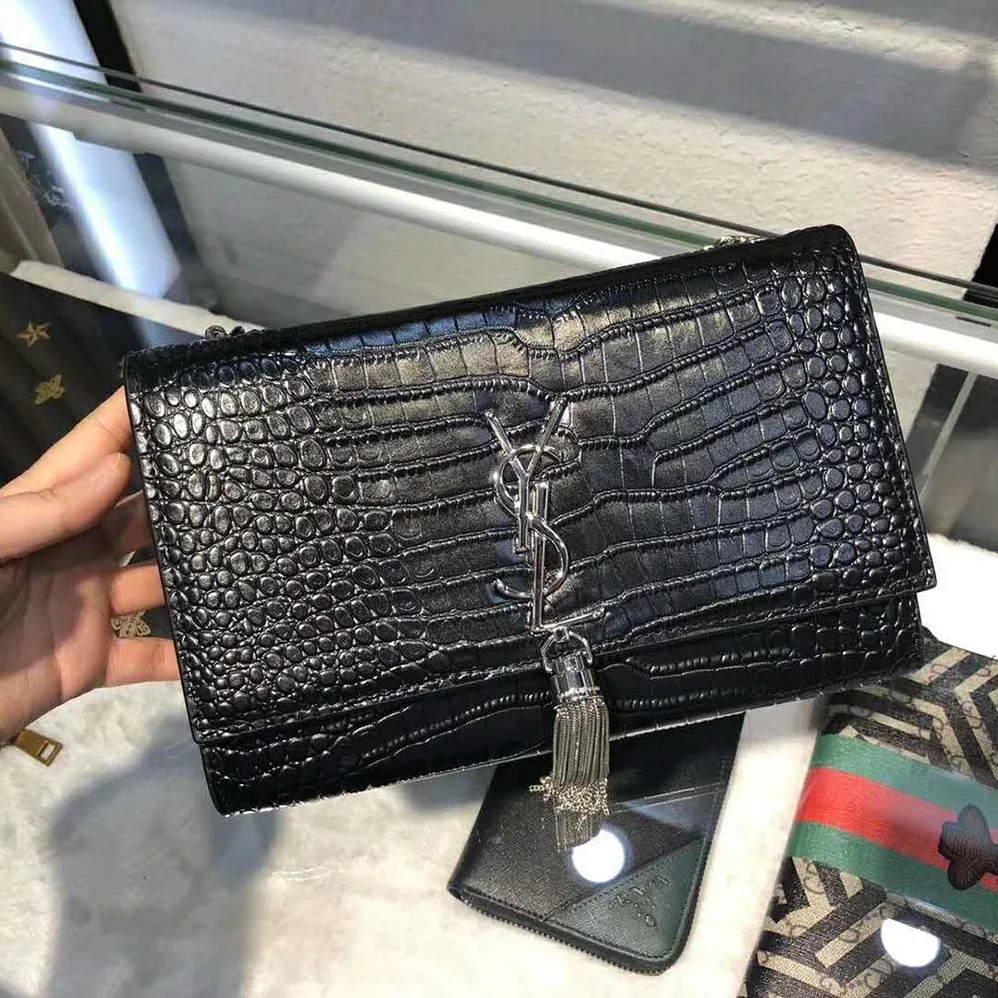 Saint Laurent YSL Kate Small Tassel Crocodile Embossed Leather for Women in Black