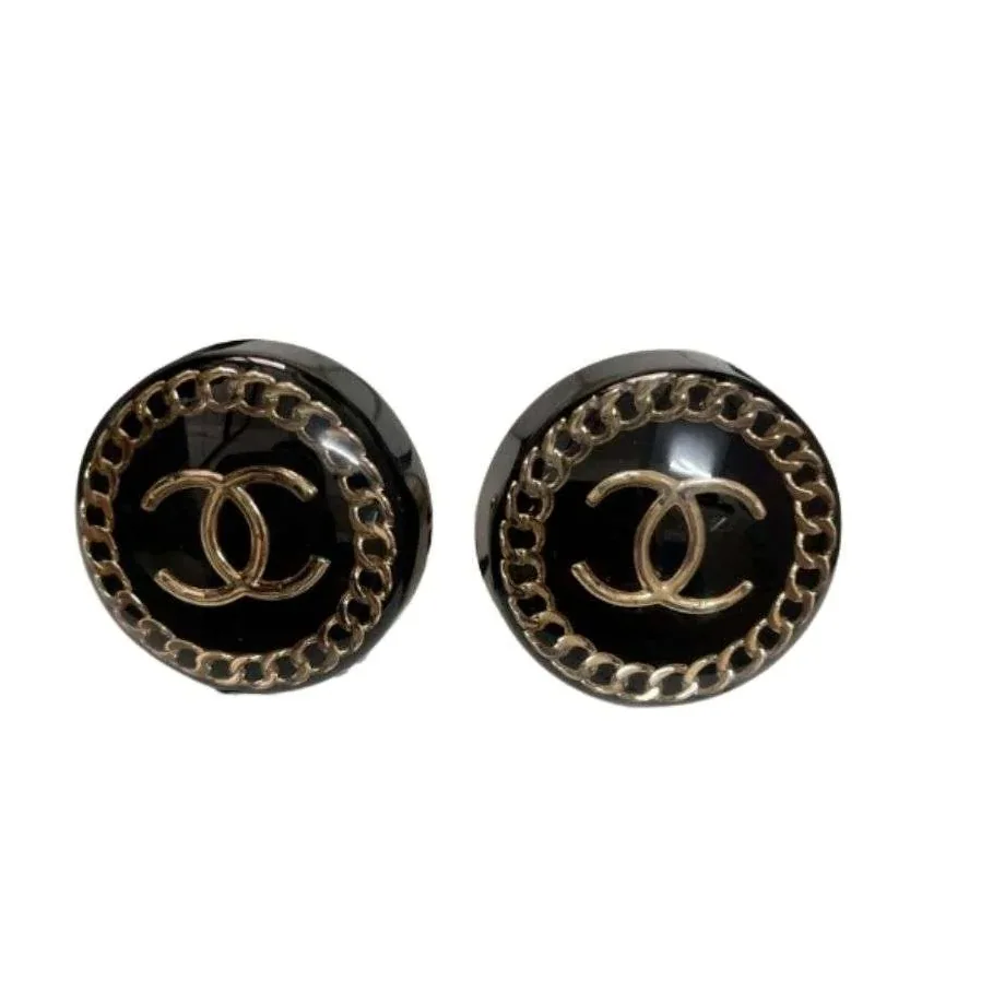 Chanel Round Acrylic Stud Earrings Black Chanel Round Acrylic Stud Earrings Black