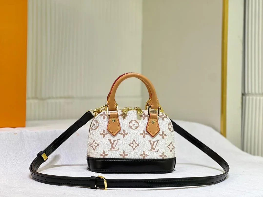 Louis Vuitton Nano Alma Top Handle Bag in White/ Brown Gold Hardware