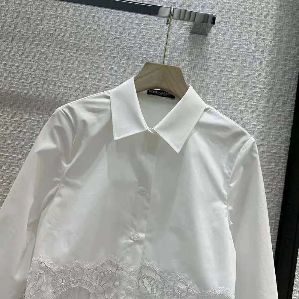 Dolce Gabbana D&G Cropped Poplin Shirt with Lace Inserts for Women Dolce Gabbana D&G Cropped Poplin Shirt with Lace Inserts for Women