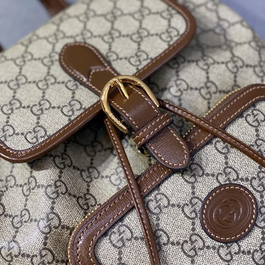 Gucci Backpack With Interlocking G Beige And Ebony GG Supreme Canvas Brown / Gucci Backpack With Interlocking G Beige And Ebony GG Supreme Canvas Brown /