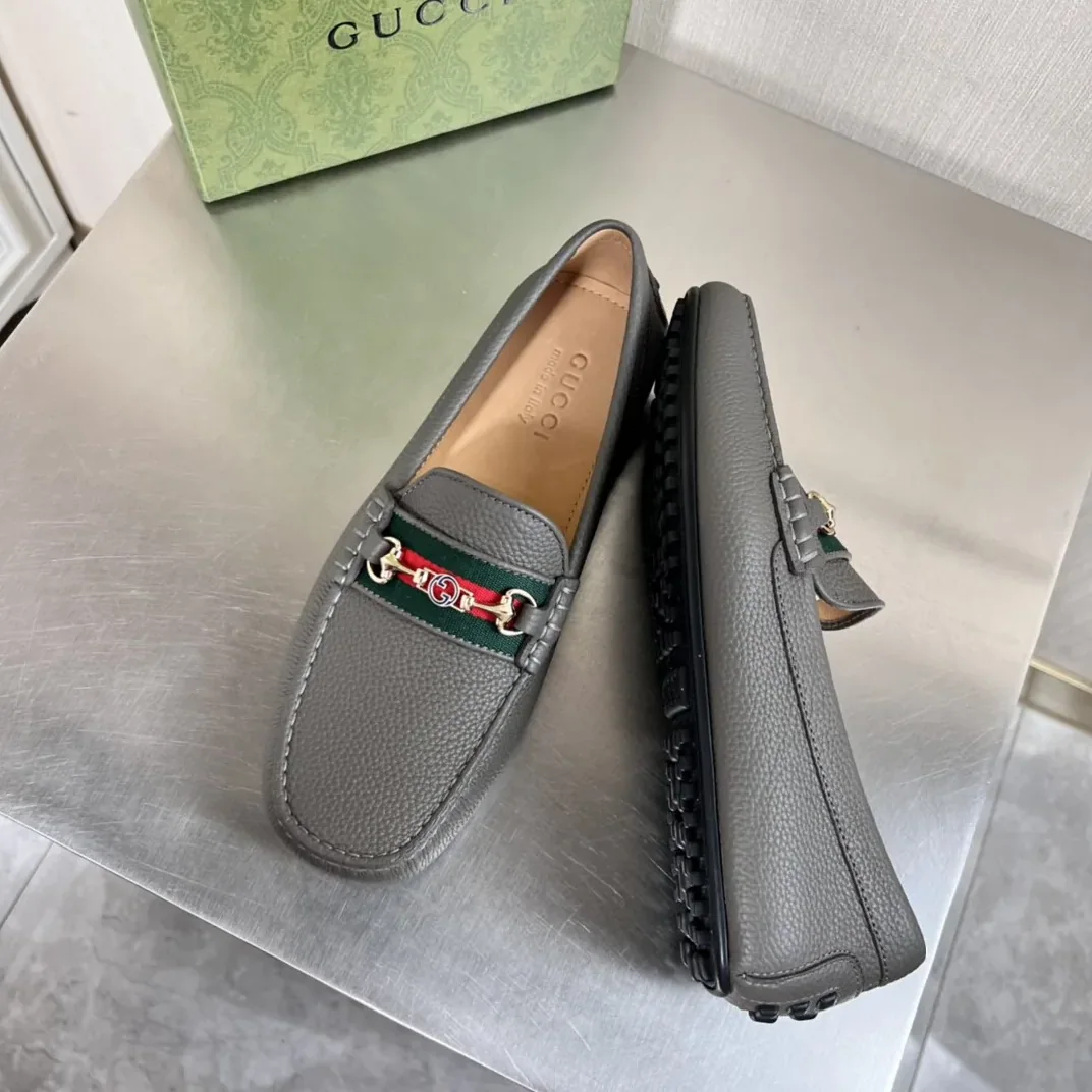 Gucci Loafers With Web Details Dark Gray for Men