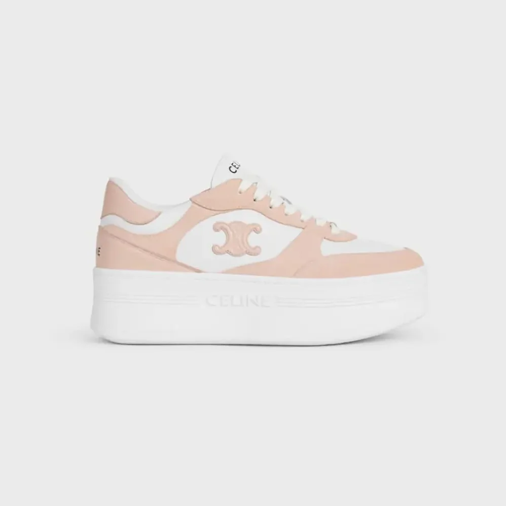 Celine Block Wedge Sneaker With Triomphe Patch In Calfskin And Suede Calfskin for Women in Pink