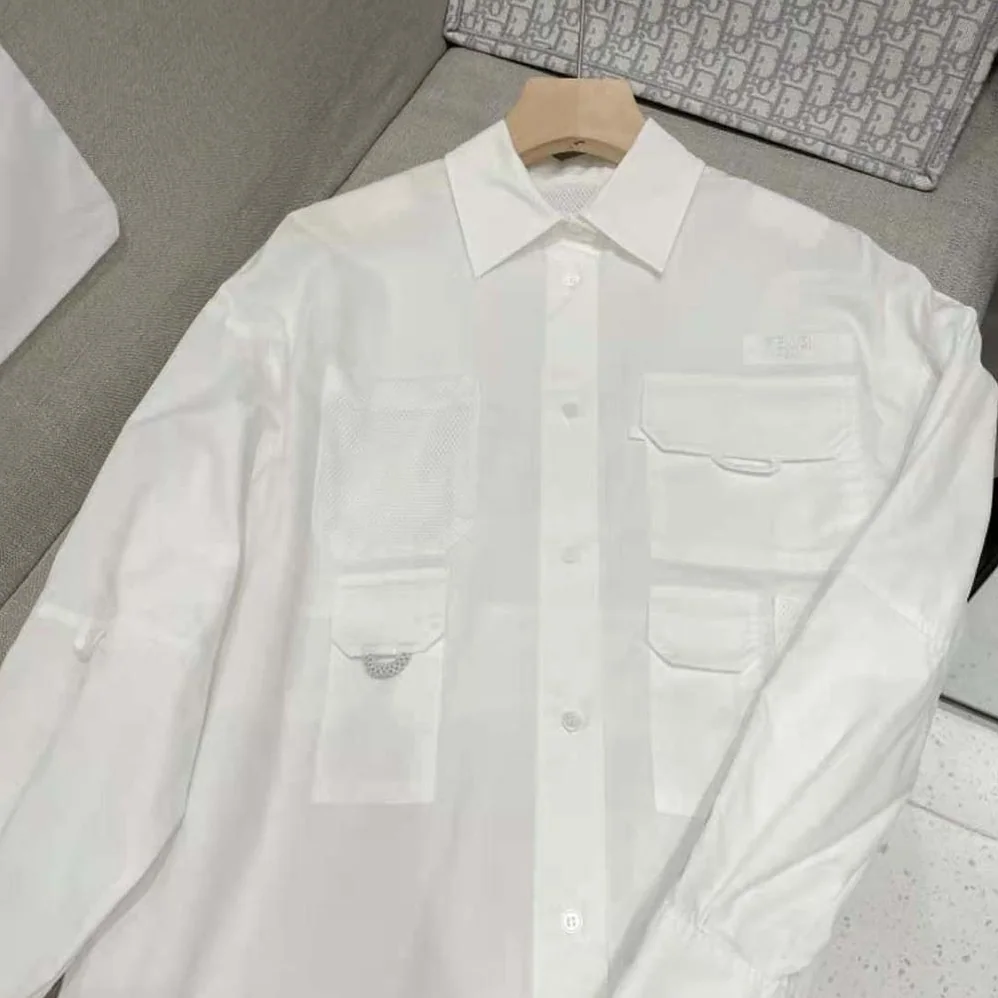 Fendi Slightly Oversized Shirt Dress White Poplin for Women Fendi Slightly Oversized Shirt Dress White Poplin for Women