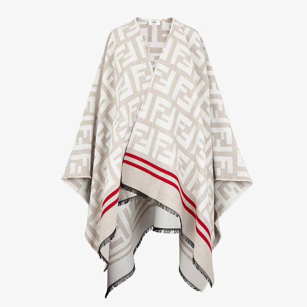 Fendi FF Poncho Multicolor Wool and Silk Poncho for Women in White Fendi FF Poncho Multicolor Wool and Silk Poncho for Women in White