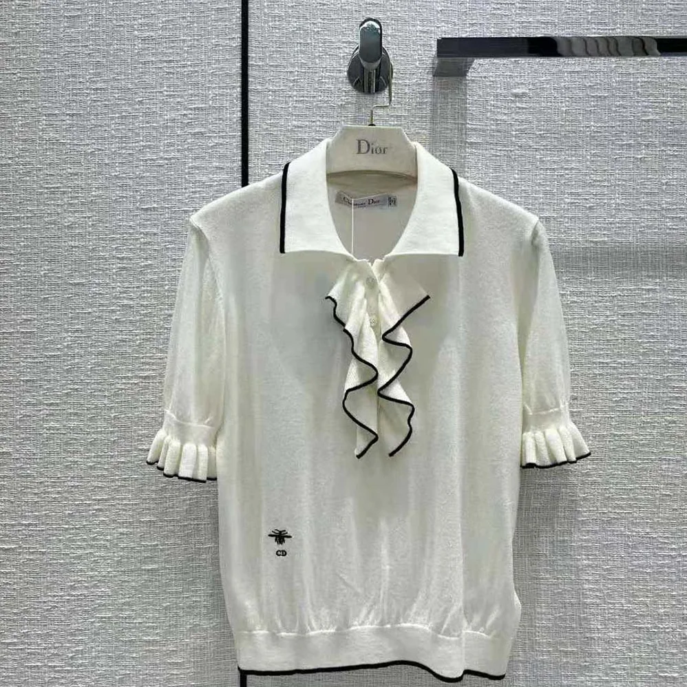 Dior Short-Sleeved Sweater White Cashmere and Silk Knit for Women