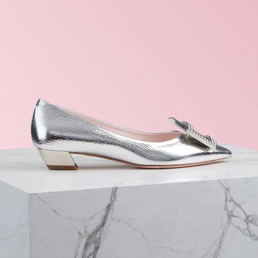 Roger Vivier Gommettine Strass Buckle Ballerinas for Women in Silver Roger Vivier Gommettine Strass Buckle Ballerinas for Women in Silver