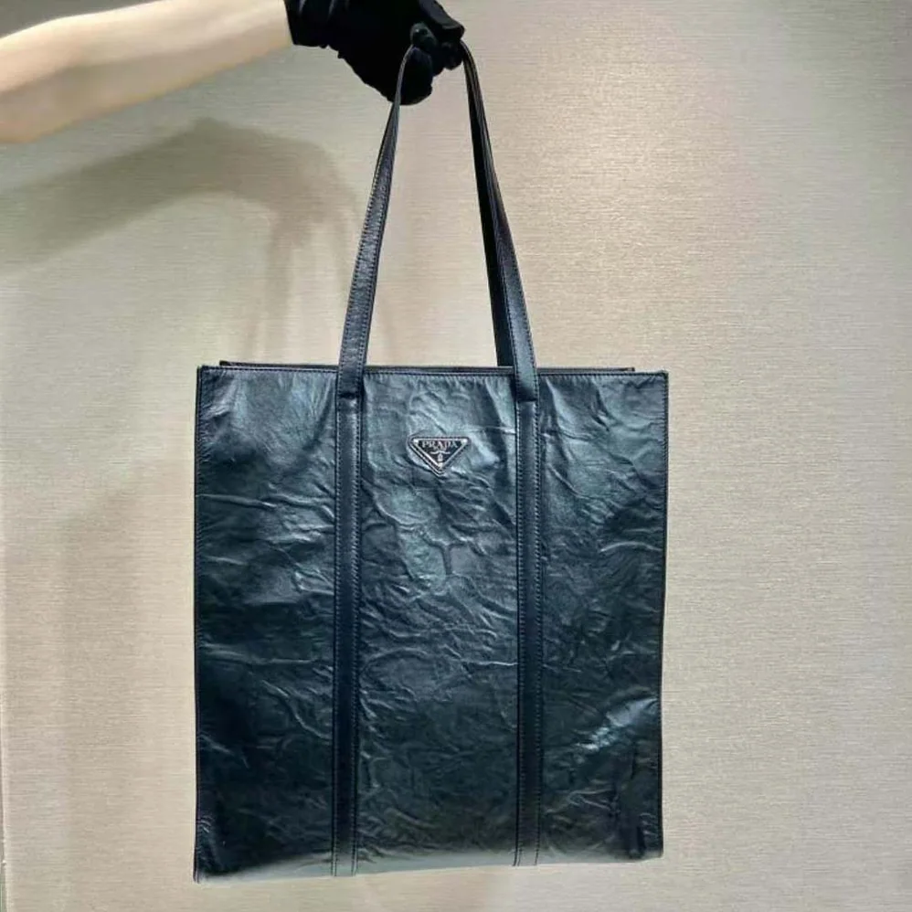 Prada Medium Antiqued Nappa Leather Tote Bag for Women in Black Prada Medium Antiqued Nappa Leather Tote Bag for Women in Black