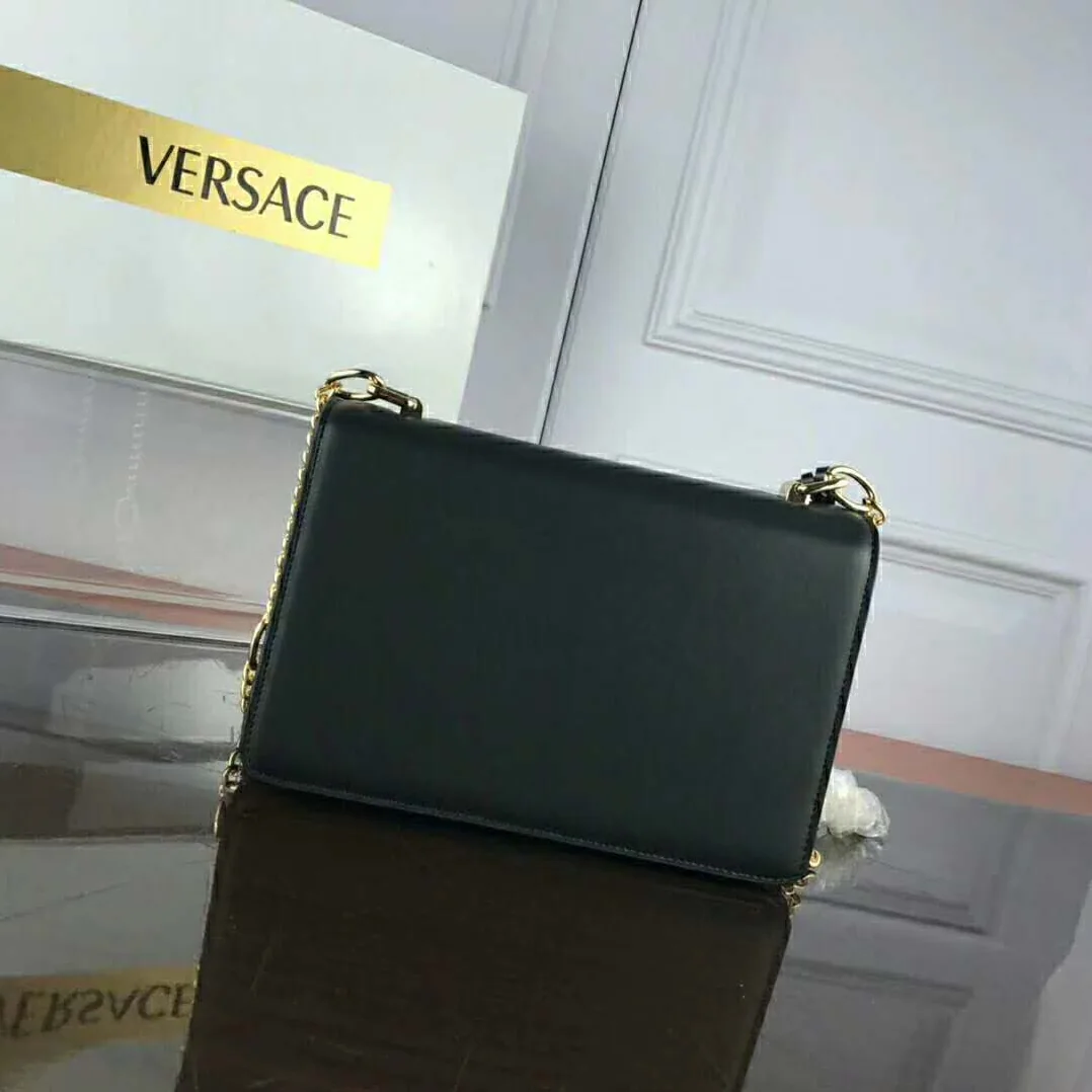 Versace Small Barocco Icon Shoulder Bag Calf Leather for Women in Black Versace Small Barocco Icon Shoulder Bag Calf Leather for Women in Black