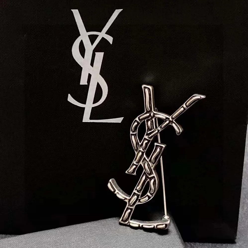 Saint Laurent YSL Opyum YSL Crocodile Brooch in Silver Brass for Women