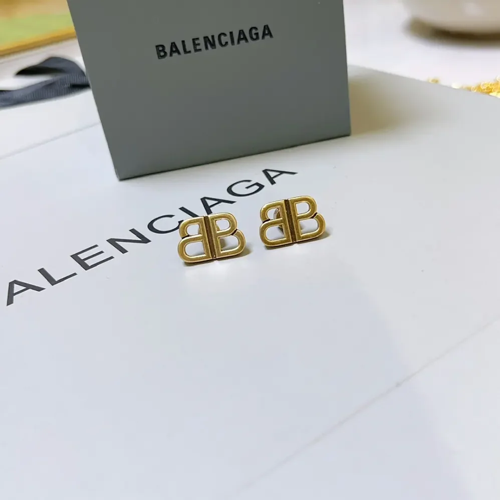 Balenciaga Monaco Stud S Earrings in Antique Gold for Women