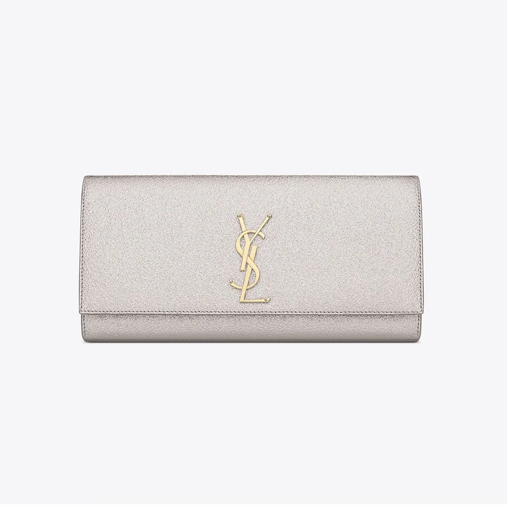 Saint Laurent YSL Kate Clutch Grained Metallic Leather for Women in Silver Saint Laurent YSL Kate Clutch Grained Metallic Leather for Women in Silver