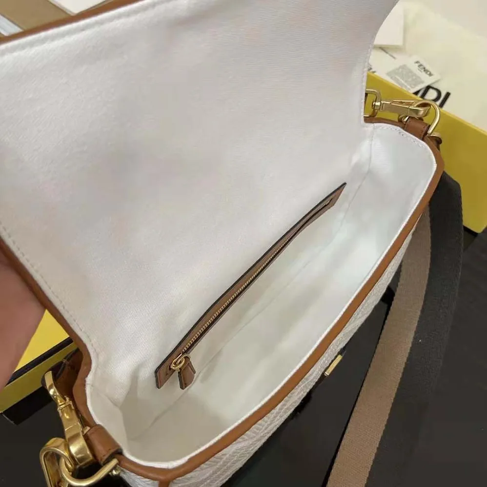 Fendi Baguette White Canvas FF Bag for Women Fendi Baguette White Canvas FF Bag for Women