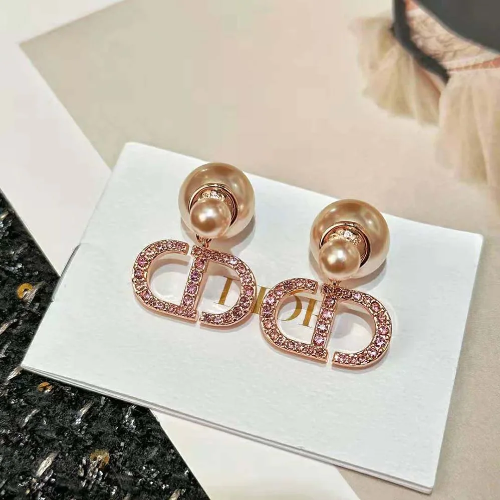 Dior Tribales Earrings Pink-Finish Metal with Pink Resin Pearls and Crystals for Women