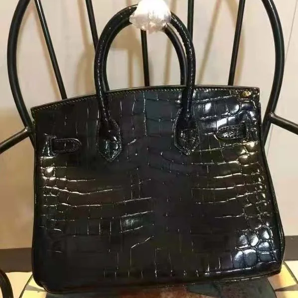 Hermes Birkin 30 Bag in Alligator Leather with Gold Hardware in Black
